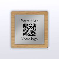 Plaque carré chêne inox - plaque qr code