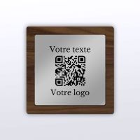 Plaque carré noyer inox - plaque qr code