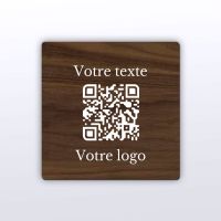 Plaque QR Code - Carré - Noyer - QR Code en bois