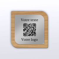 Plaque carré arrondi chêne inox - qr code plaque