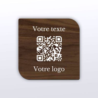 QR Code en noyer avec impression blanche pour carte de restaurant