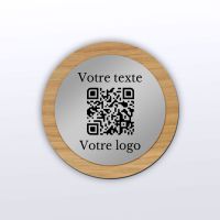 Plaque rond chêne inox - plaque qr code