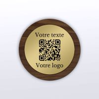 Plaque rond noyer laiton - qr code pour restaurant