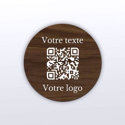 Plaque QR Code - Rond - Noyer - QR Code en bois