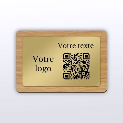 Plaque QR Code - Rectangle - Chêne + aspect laiton - QR Code en bois