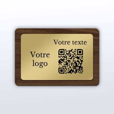 Plaque pour afficher le QR Code en noyer et plaque laiton