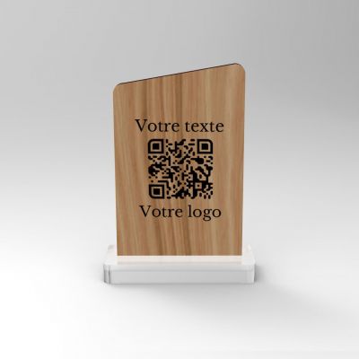 Totem chêne asymétrique - Support QR Code pour restaurant vue1