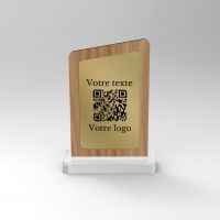 Chevalet chêne laiton asymétrique - Support QR Code pour restaurant