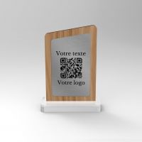 Chevalet chêne inox asymétrique - Support QR Code pour restaurant