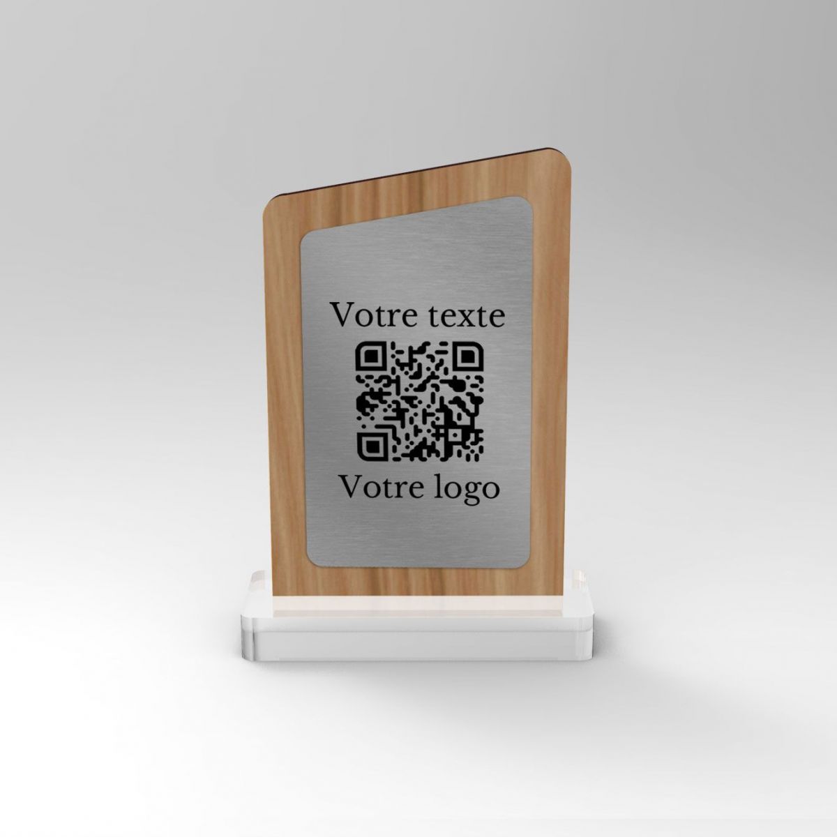 Chevalet chêne inox asymétrique - Support QR Code pour restaurant vue1