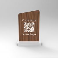 Chevalet noyer asymétrique - Support QR Code pour restaurant