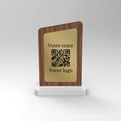 Chevalet noyer laiton asymétrique - Support QR Code pour restaurant vue1