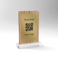 Chevalet chêne laiton carré - Support QR Code pour restaurant vue2