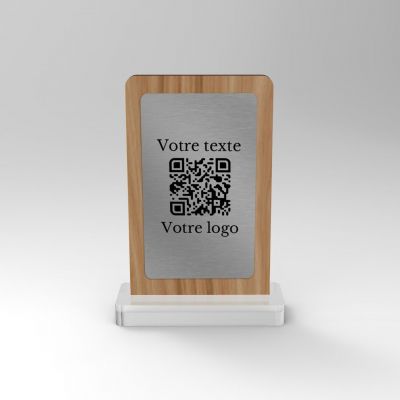 Chevalet chêne inox carré - Support QR Code pour restaurant vue1