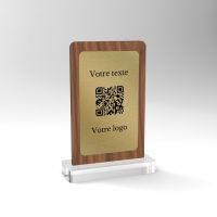 Chevalet noyer laiton carré - Support QR Code pour restaurant vue2