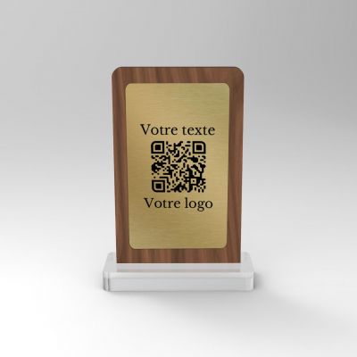 Chevalet noyer laiton carré - Support QR Code pour restaurant vue1