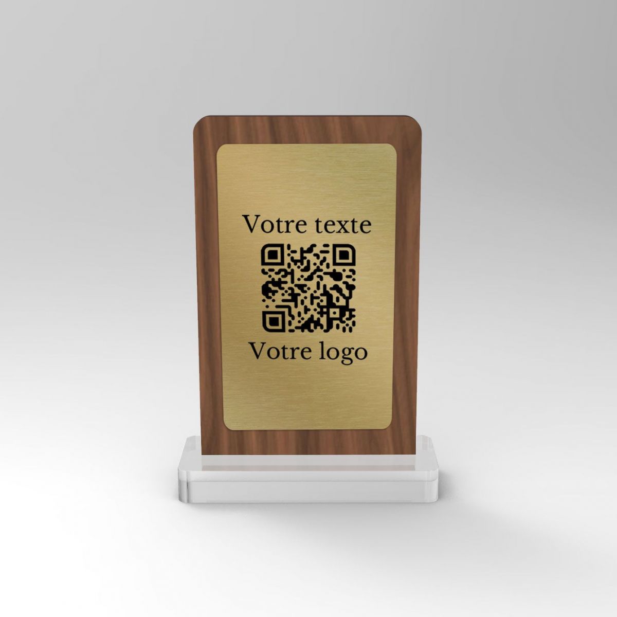 Chevalet noyer laiton carré - Support QR Code pour restaurant vue1