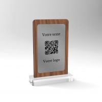 Chevalet noyer inox carré - Support QR Code pour restaurant