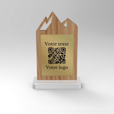 Chevalet chêne laiton montagne - Support QR Code pour restaurant vue1