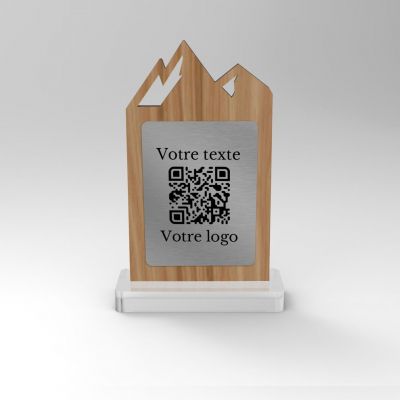 Chevalet chêne inox montagne - Support QR Code pour restaurant