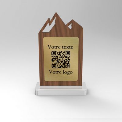 Chevalet noyer laiton montagne - Support QR Code pour restaurant vue1