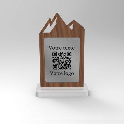 Chevalet noyer laiton montagne - Support QR Code pour restaurant vue1