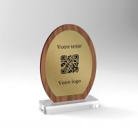 Chevalet noyer laiton oval - Support QR Code pour restaurant vue2