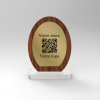 Chevalet noyer laiton ovale - Support QR Code pour restaurant