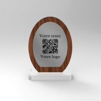 Chevalet noyer inox ovale - Support QR Code pour restaurant