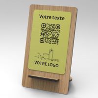 Présentoir chêne laiton rectangle - Support QR Code en bois pour restaurant