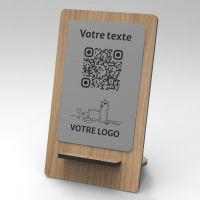 Présentoir chêne inox rectangle - Support QR Code en bois pour restaurant