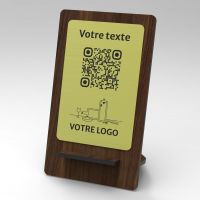 Présentoir noyer laiton rectangle - Support QR Code en bois pour restaurant