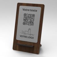 Présentoir noyer inox rectangle - Support QR Code en bois pour restaurant