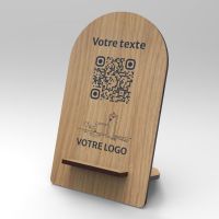 Présentoir chêne arrondi - Support QR Code en bois pour restaurant