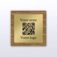 Plaque QR Code - Carré - Chêne + aspect laiton - QR Code en bois