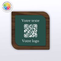 Plaque QR Code - Etiquette - Noyer + couleur - QR Code en bois