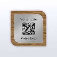 Plaque QR Code - Etiquette - Chêne + aspect inox - QR Code en bois