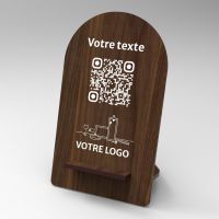 Présentoir noyer arrondi - Support QR Code en bois pour restaurant