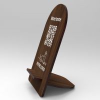 Présentoir noyer arrondi - Support QR Code en bois pour restaurant