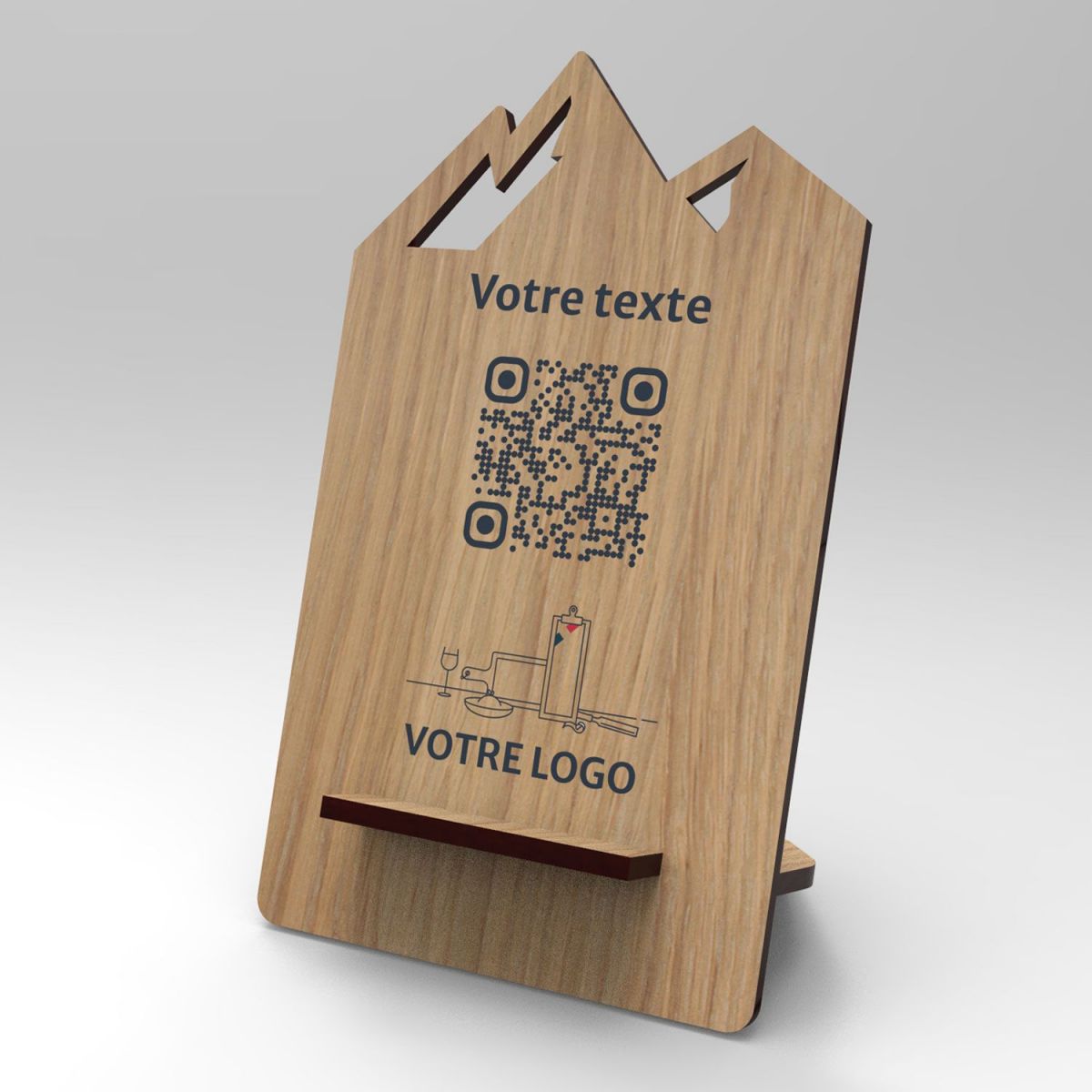 Présentoir chêne montagne - Support QR Code en bois pour restaurant