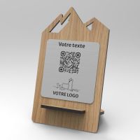 Présentoir chêne inox montagne - Support QR Code en bois pour restaurant