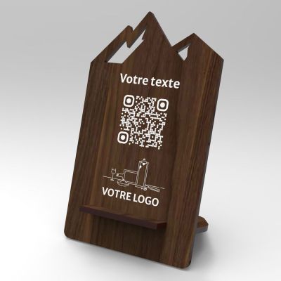 Présentoir noyer montagne - Support QR Code en bois pour restaurant