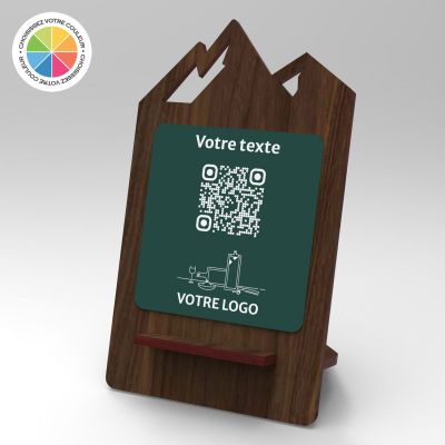 Présentoir noyer couleur montagne - Support QR Code en bois pour restaurant