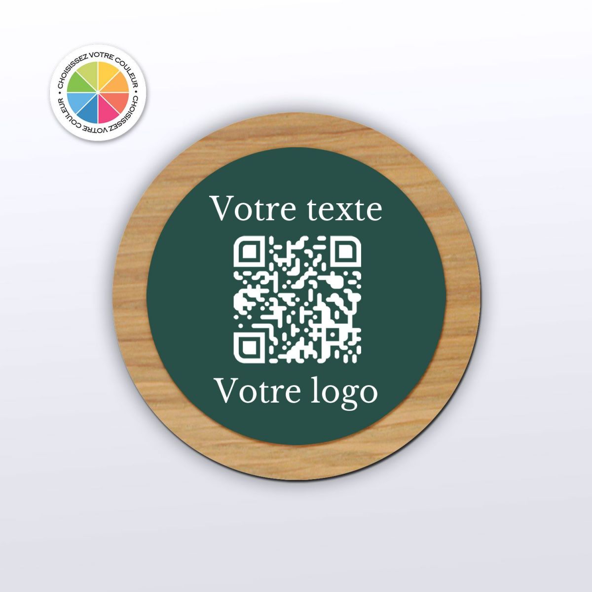 Menu QR Code imprimé sur un token en chêne