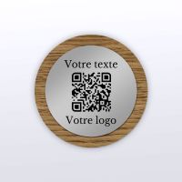 Plaque rond chêne foncé inox - plaque qr code