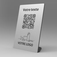 Présentoir incliné aspect inox rectangle - Support QR Code pour restaurant