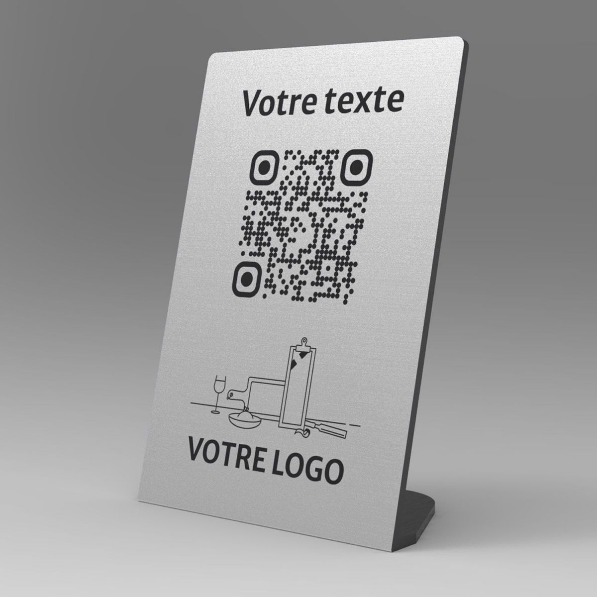 Présentoir incliné aspect inox rectangle - Support QR Code en plexiglass pour restaurant