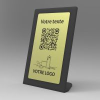 Présentoir incliné noir aspect laiton rectangle - Support QR Code en plexiglass pour restaurant