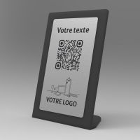 Présentoir incliné noir aspect inox rectangle - Support QR Code en plexiglass pour restaurant