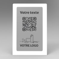 Présentoir incliné blanc aspect inox rectangle - Support QR Code en plexiglass pour restaurant